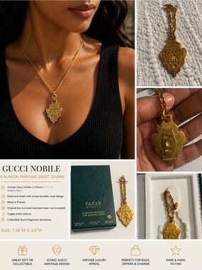 Vintage Gucci Nobile Le Blason Parfumé Crest Charm Gold Tone France w/ Box 3.5"
